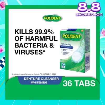 POLIDENT Overnight Whitening Denture Care & Cleanser Tablet (Kills 99.99% Odour Causing Bacteria) 36s