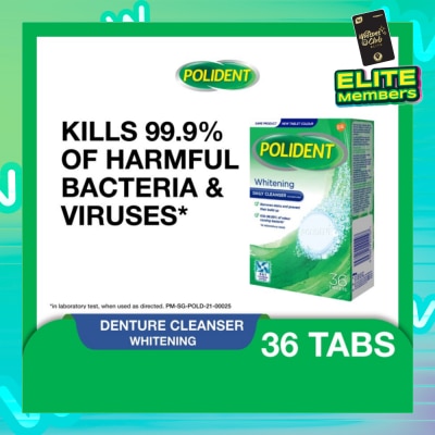 POLIDENT Overnight Whitening Denture Care & Cleanser Tablet (Kills 99.99% Odour Causing Bacteria) 36s
