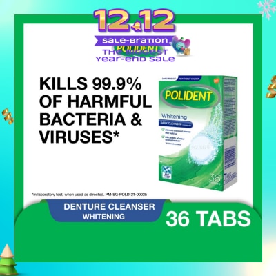 POLIDENT Overnight Whitening Denture Care & Cleanser Tablet (Kills 99.99% Odour Causing Bacteria) 36s