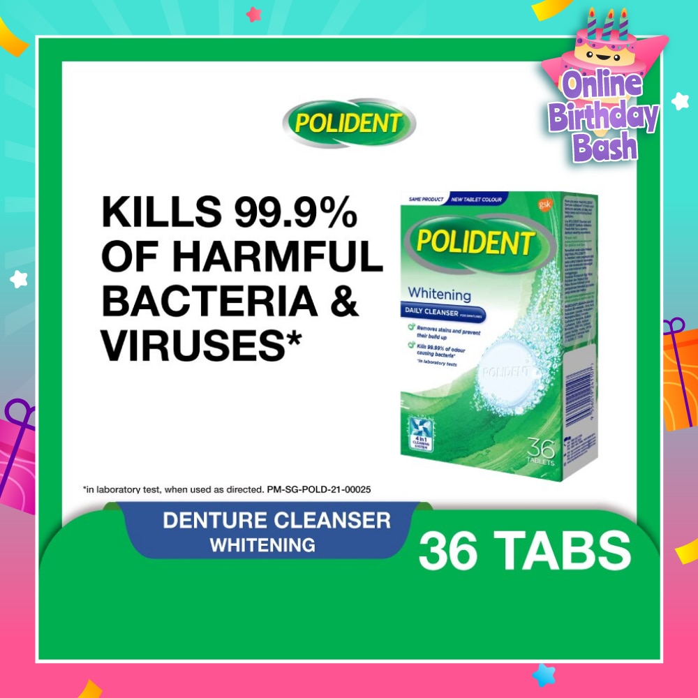 Overnight Whitening Denture Care & Cleanser Tablet (Kills 99.99% Odour Causing Bacteria) 36s