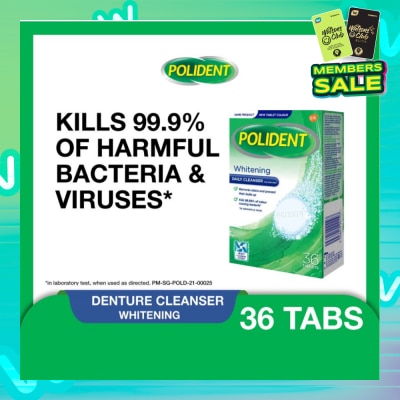 POLIDENT Overnight Whitening Denture Care & Cleanser Tablet (Kills 99.99% Odour Causing Bacteria) 36s