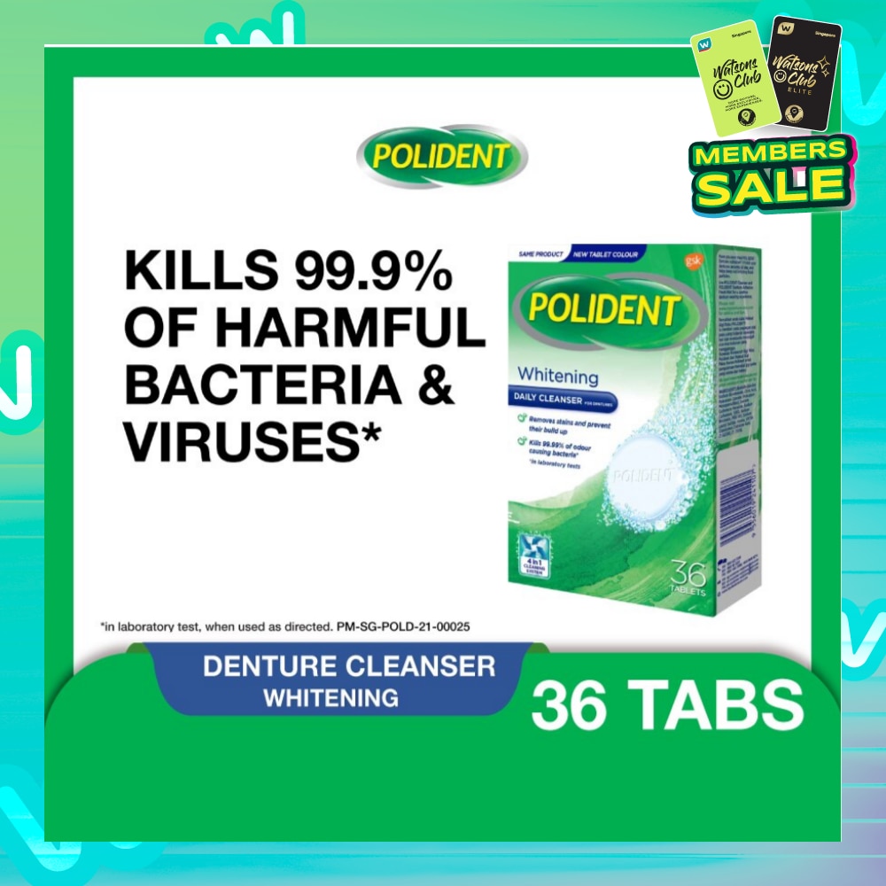 Overnight Whitening Denture Care & Cleanser Tablet (Kills 99.99% Odour Causing Bacteria) 36s