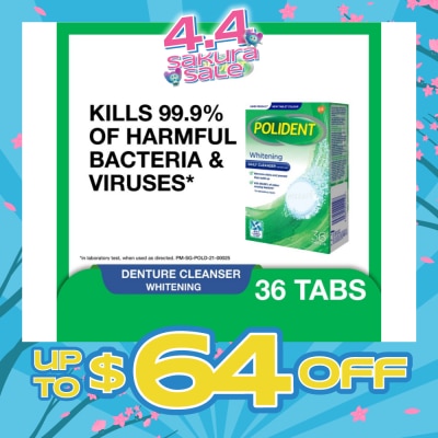 POLIDENT - Overnight Whitening Denture Care & Cleanser Tablet (Kills 99.99% Odour Causing Bacteria) 36s
