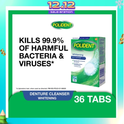 POLIDENT Overnight Whitening Denture Care & Cleanser Tablet (Kills 99.99% Odour Causing Bacteria) 36s