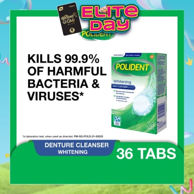 POLIDENT - Overnight Whitening Denture Care & Cleanser Tablet (Kills 99.99% Odour Causing Bacteria) 36s