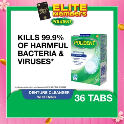 POLIDENT Overnight Whitening Denture Care & Cleanser Tablet (Kills 99.99% Odour Causing Bacteria) 36s
