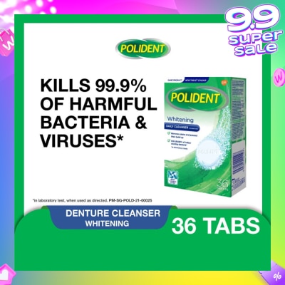 POLIDENT Overnight Whitening Denture Care & Cleanser Tablet (Kills 99.99% Odour Causing Bacteria) 36s