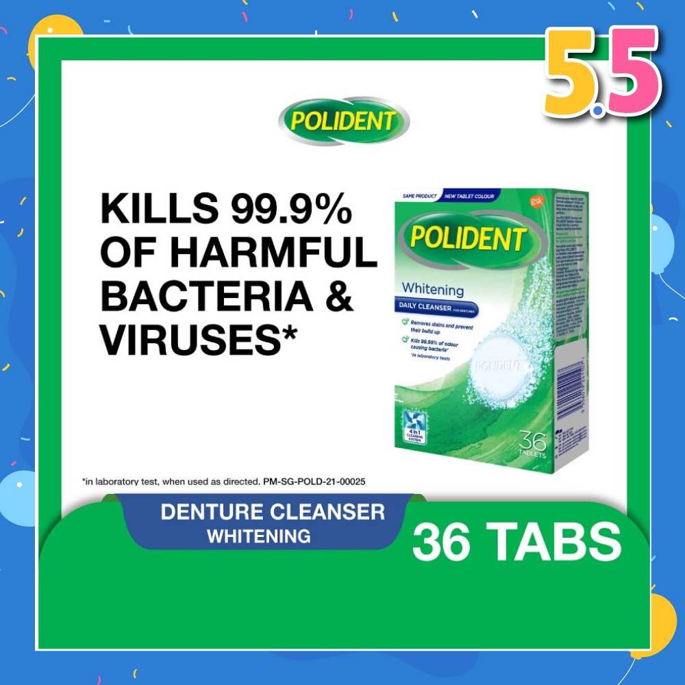 Overnight Whitening Denture Care & Cleanser Tablet (Kills 99.99% Odour Causing Bacteria) 36s