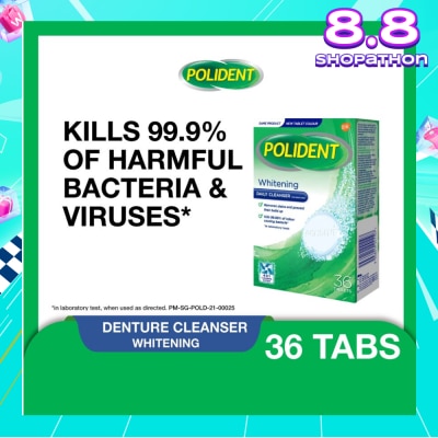 POLIDENT Overnight Whitening Denture Care & Cleanser Tablet (Kills 99.99% Odour Causing Bacteria) 36s