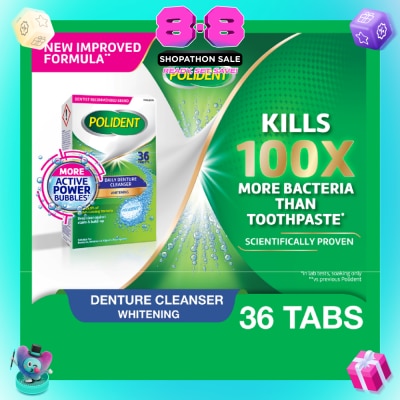 POLIDENT - Overnight Denture Cleanser Whitening Tablet 36s&nbsp;(Expiry: May`2027)