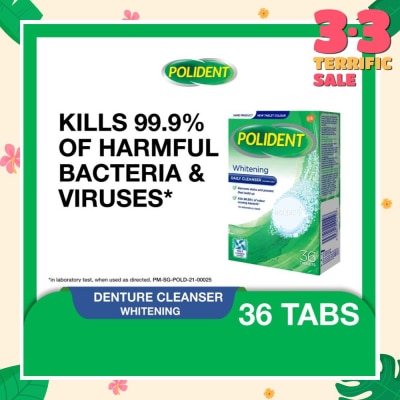 POLIDENT Overnight Whitening Denture Care & Cleanser Tablet (Kills 99.99% Odour Causing Bacteria) 36s