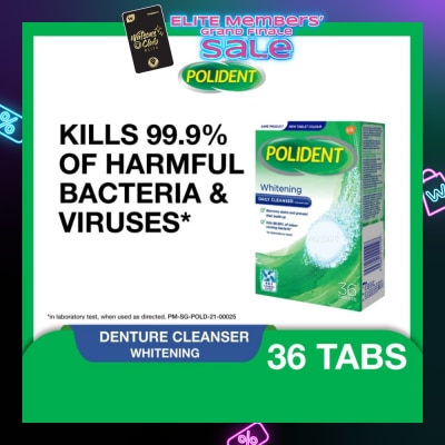 POLIDENT Overnight Whitening Denture Care & Cleanser Tablet (Kills 99.99% Odour Causing Bacteria) 36s