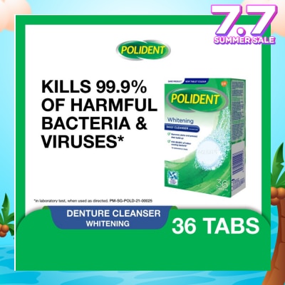 POLIDENT Overnight Whitening Denture Care & Cleanser Tablet (Kills 99.99% Odour Causing Bacteria) 36s