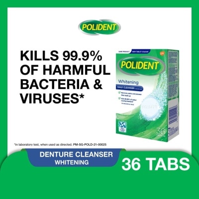 POLIDENT Overnight Whitening Denture Care & Cleanser Tablet (Kills 99.99% Odour Causing Bacteria) 36s