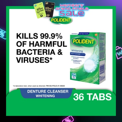 POLIDENT Overnight Whitening Denture Care & Cleanser Tablet (Kills 99.99% Odour Causing Bacteria) 36s