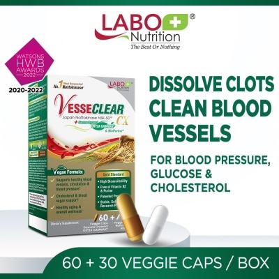 LABO NUTRITION Vesseclear CX Dietary Supplement (For Clear Blood Vessels And Dissolve Clots, Anti Aging, Immune Health, Healthy Blood Pressure, Cholesterol, Cardiovascular Health) 90s