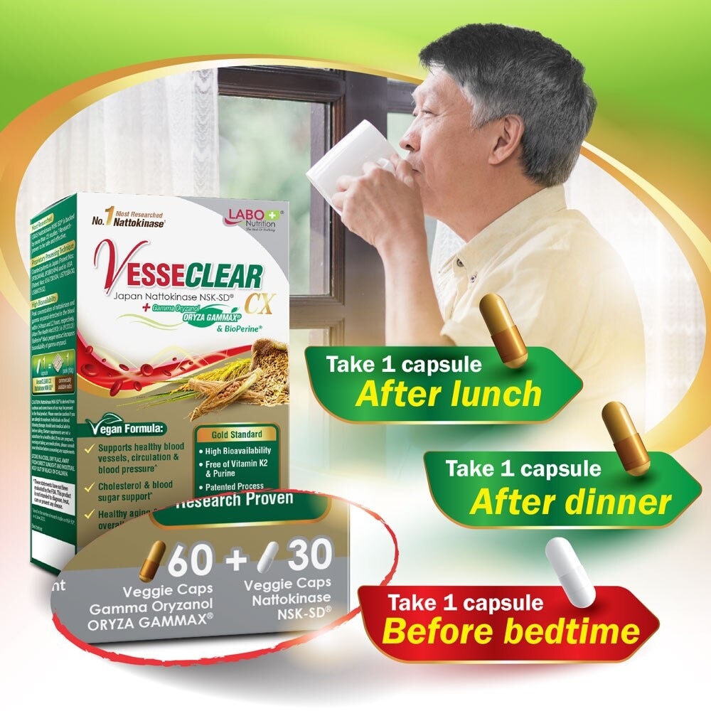 Vesseclear CX Dietary Supplement (For Clear Blood Vessels And Dissolve Clots, Anti Aging, Immune Health, Healthy Blood Pressure, Cholesterol, Cardiovascular Health) 90s