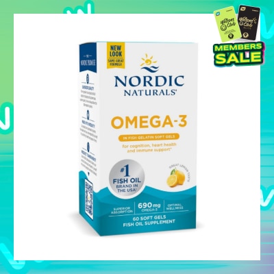 NORDIC NATURALS Ultimate Omega-3 Dietary Supplement Lemon Flavour Softgels (For Pescatarian & Restricted Diets) 60s