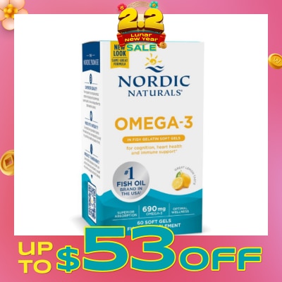 NORDIC NATURALS Ultimate Omega-3 Dietary Supplement Lemon Flavour Softgels (For Pescatarian & Restricted Diets) 60s