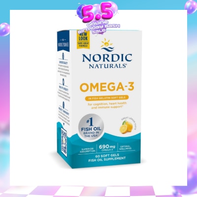 NORDIC NATURALS - Ultimate Omega-3 Dietary Supplement Lemon Flavour Softgels (For Pescatarian & Restricted Diets) 60s