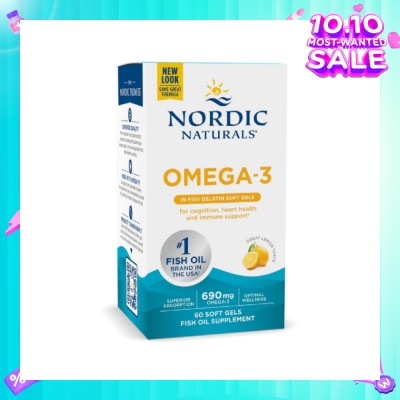 NORDIC NATURALS Ultimate Omega-3 Dietary Supplement Lemon Flavour Softgels (For Pescatarian & Restricted Diets) 60s