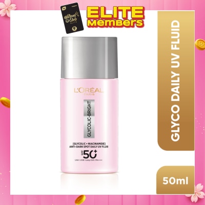 L'OREAL PARIS SKINCARE Glycolic-Bright Anti-Dark Spot Daily UV Fluid SPF 50+ PA++++ (To Reduce Dark Spots & Prevents Dark Spot Reappearance) 50ml