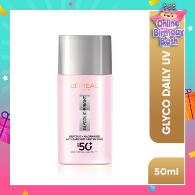 L'OREAL PARIS SKINCARE Glycolic-Bright Anti-Dark Spot Daily UV Fluid SPF 50+ PA++++ (To Reduce Dark Spots & Prevents Dark Spot Reappearance) 50ml