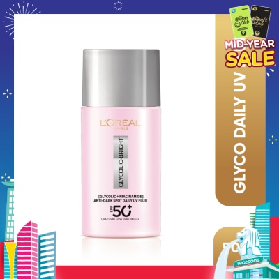 L'OREAL PARIS SKINCARE Glycolic-Bright Anti-Dark Spot Daily UV Fluid SPF 50+ PA++++ (To Reduce Dark Spots & Prevents Dark Spot Reappearance) 50ml