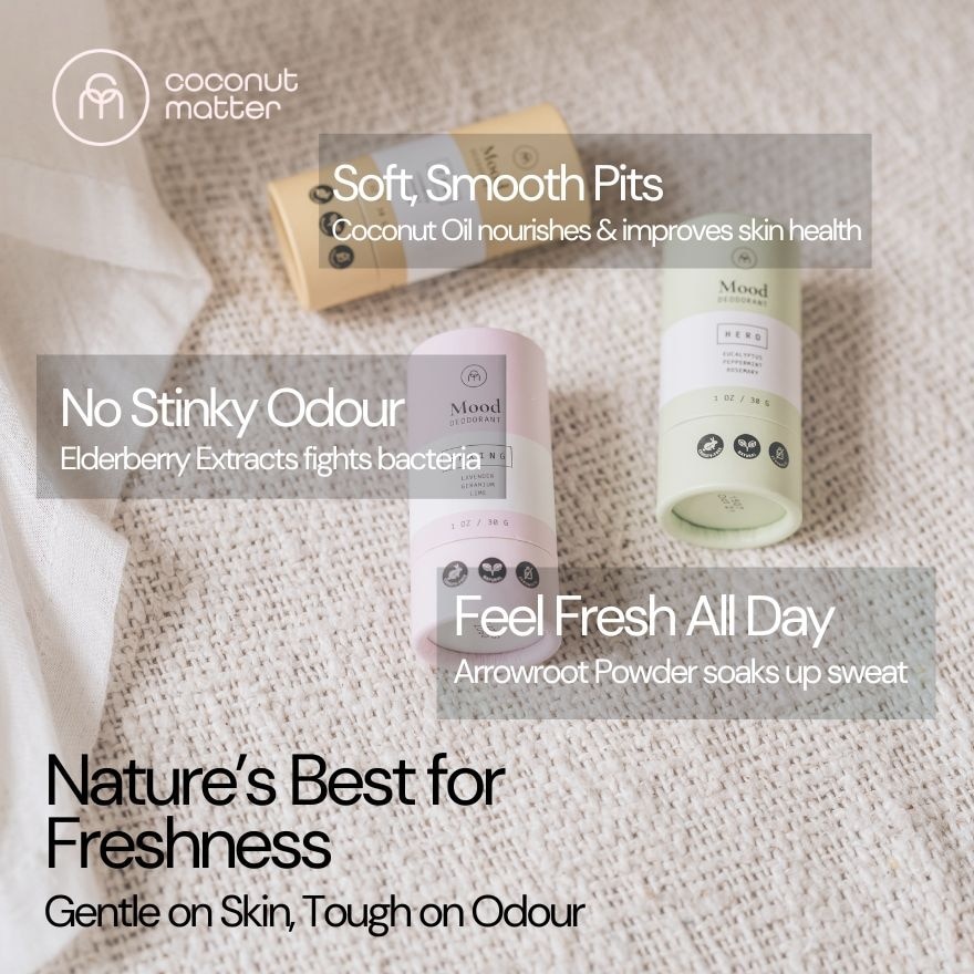 Mood All-Natural Vegan Unscented Deodorant Coconut (To Nourishes & Improves Skin Health, & No Stinky Odour) 35g