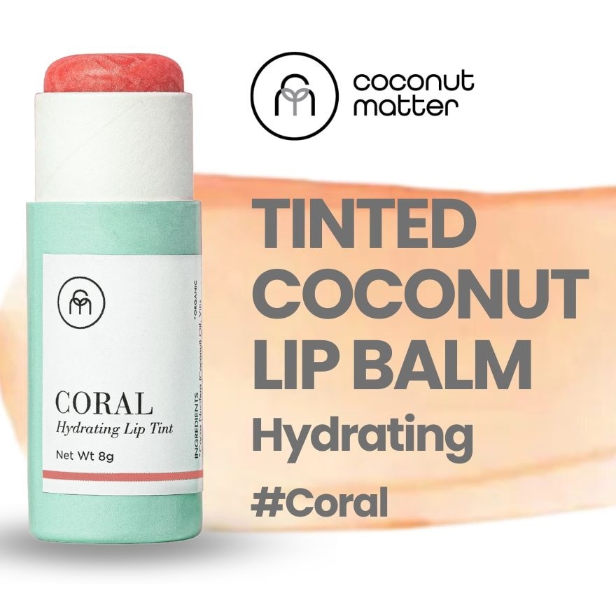 Hydrating Tinted Coconut Lip Balm Coral (To Moisturise & Improve Skin Lips) 8g