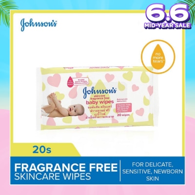 JOHNSON'S Baby Skincare Fragrance Free Baby Wipes (Suitable For Delicate + Sensitive Newborn Skin) 20s