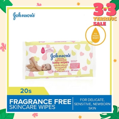 JOHNSON'S BABY Skincare Fragrance Free Baby Wipes (Suitable For Delicate + Sensitive Newborn Skin) 20s