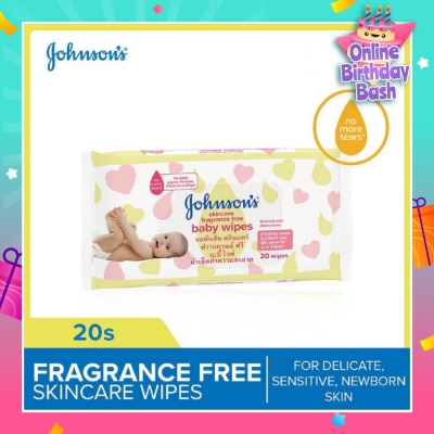JOHNSON'S Baby Skincare Fragrance Free Baby Wipes (Suitable For Delicate + Sensitive Newborn Skin) 20s