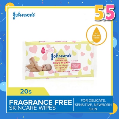 JOHNSON'S Baby Skincare Fragrance Free Baby Wipes (Suitable For Delicate + Sensitive Newborn Skin) 20s