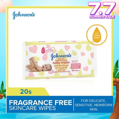 JOHNSON'S Baby Skincare Fragrance Free Baby Wipes (Suitable For Delicate + Sensitive Newborn Skin) 20s