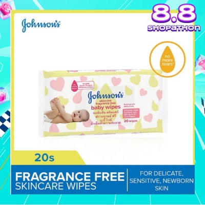 JOHNSON'S Baby Skincare Fragrance Free Baby Wipes (Suitable For Delicate + Sensitive Newborn Skin) 20s