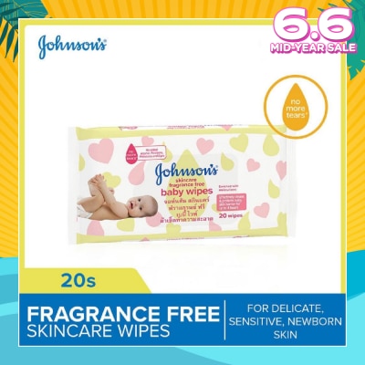 JOHNSON'S Baby Skincare Fragrance Free Baby Wipes (Suitable For Delicate + Sensitive Newborn Skin) 20s