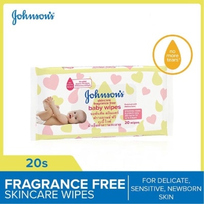 JOHNSON'S BABY Skincare Fragrance Free Baby Wipes (Suitable For Delicate + Sensitive Newborn Skin) 20s