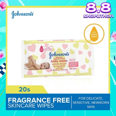JOHNSON'S Baby Skincare Fragrance Free Baby Wipes (Suitable For Delicate + Sensitive Newborn Skin) 20s