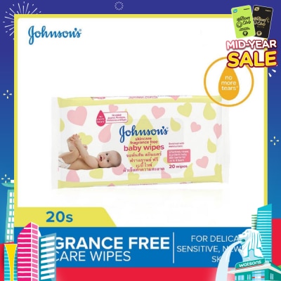 JOHNSON'S Baby Skincare Fragrance Free Baby Wipes (Suitable For Delicate + Sensitive Newborn Skin) 20s