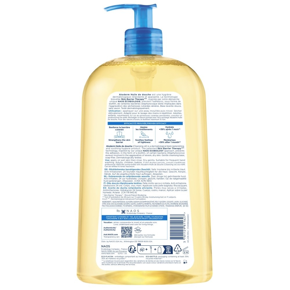 Atoderm Huile de douche Anti-Irritation Face & Body Cleansing Shower Oil (Very Dry Eczema-Prone Skin) 1L