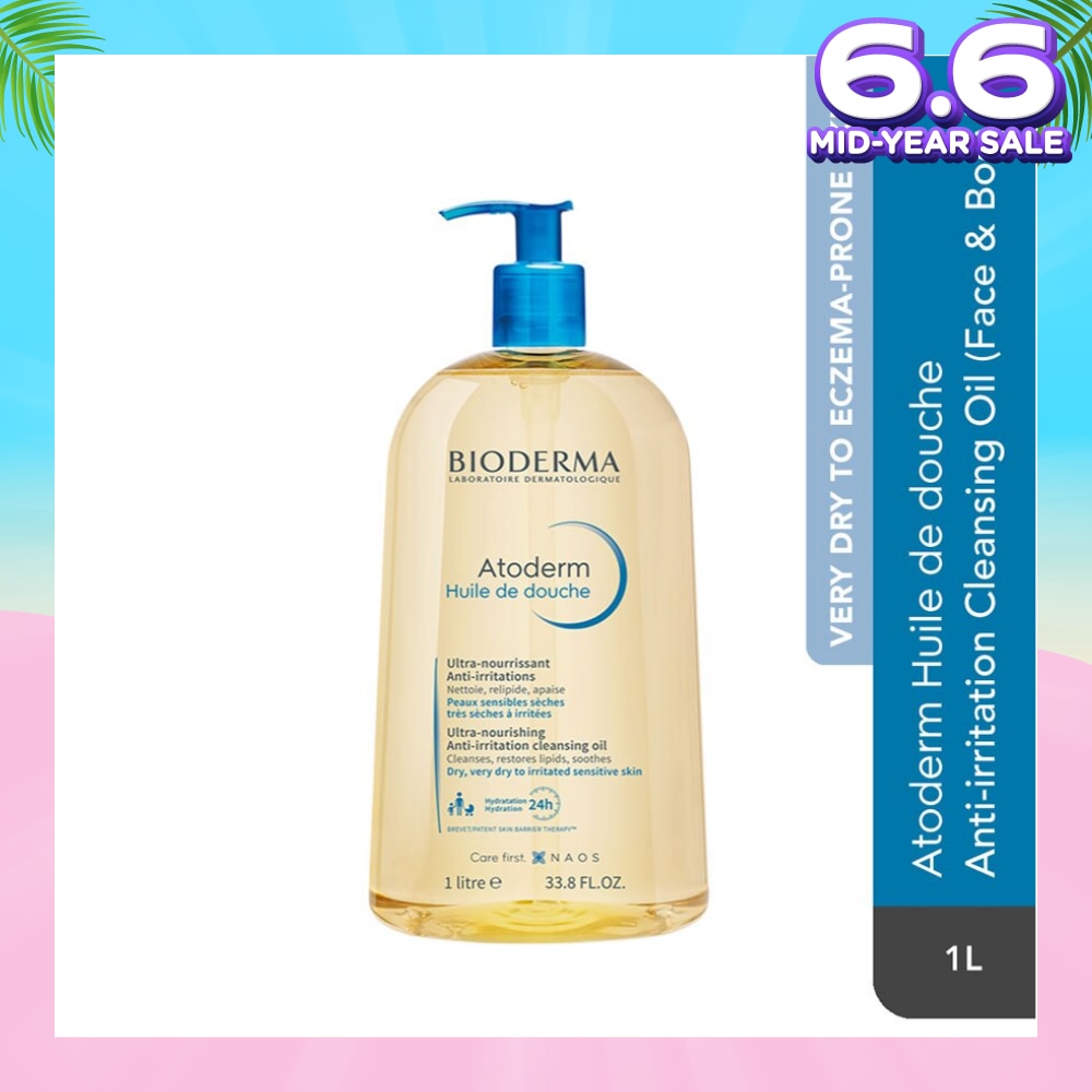 Atoderm Huile de douche Anti-Irritation Face & Body Cleansing Shower Oil (Very Dry Eczema-Prone Skin) 1L