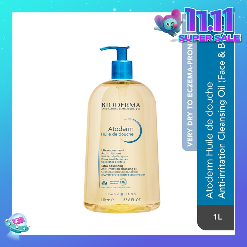 Atoderm Huile de douche Anti-Irritation Face & Body Cleansing Shower Oil (Very Dry Eczema-Prone Skin) 1L