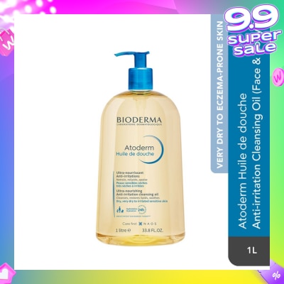 BIODERMA Atoderm Huile de douche Anti-Irritation Face & Body Cleansing Shower Oil (Very Dry Eczema-Prone Skin) 1L