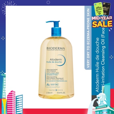 BIODERMA Atoderm Huile de douche Anti-Irritation Face & Body Cleansing Shower Oil (Very Dry Eczema-Prone Skin) 1L