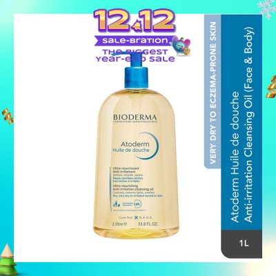 BIODERMA Atoderm Huile de douche Anti-Irritation Face & Body Cleansing Shower Oil (Very Dry Eczema-Prone Skin) 1L