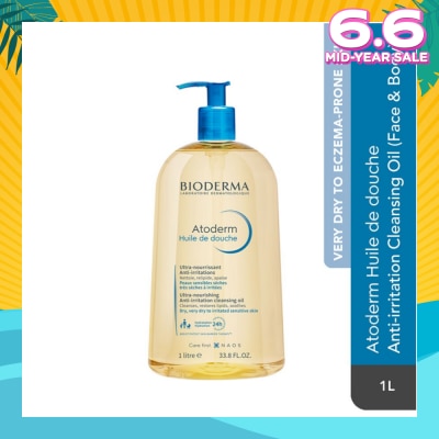 BIODERMA Atoderm Huile de douche Anti-Irritation Face & Body Cleansing Shower Oil (Very Dry Eczema-Prone Skin) 1L