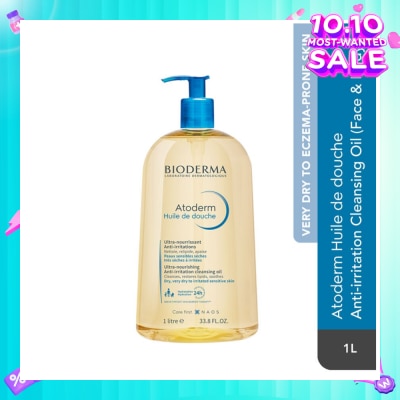 BIODERMA Atoderm Huile de douche Anti-Irritation Face & Body Cleansing Shower Oil (Very Dry Eczema-Prone Skin) 1L