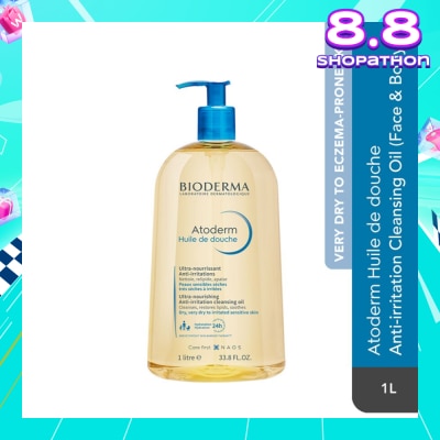 BIODERMA Atoderm Huile de douche Anti-Irritation Face & Body Cleansing Shower Oil (Very Dry Eczema-Prone Skin) 1L
