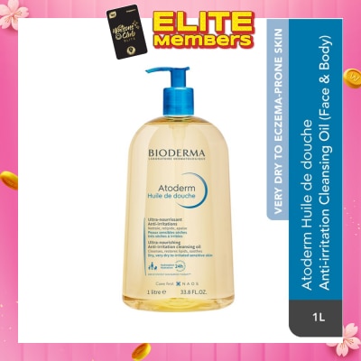 BIODERMA Atoderm Huile de douche Anti-Irritation Face & Body Cleansing Shower Oil (Very Dry Eczema-Prone Skin) 1L